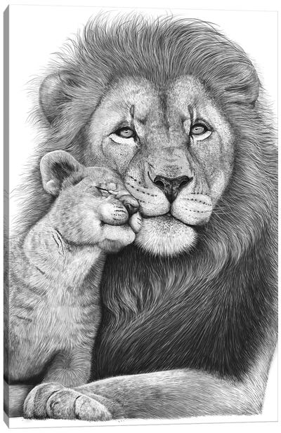 Lion With A Baby Canvas Art Print - Valeriya Korenkova