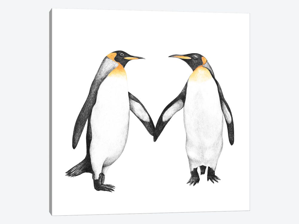 Penguins Hugging Commitment Motivational Wall Picture Cherry Framed Art Print 