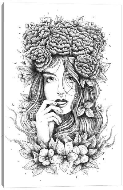 Floral Girl Canvas Art Print - Peony Art