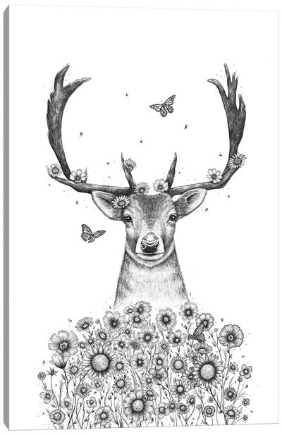 Deer In Flowers Canvas Art Print - Valeriya Korenkova