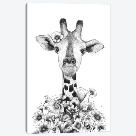 Giraffe In Flowers Canvas Print #VAK115} by Valeriya Korenkova Canvas Print