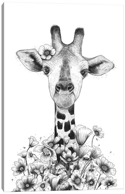 Giraffe In Flowers Canvas Art Print - Valeriya Korenkova