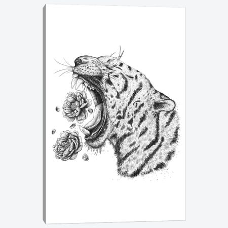 Tiger With Peonies Canvas Print #VAK123} by Valeriya Korenkova Canvas Art Print