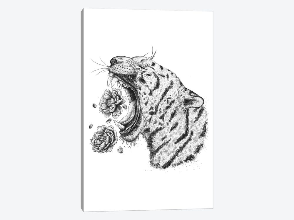 Tiger With Peonies by Valeriya Korenkova 1-piece Canvas Print