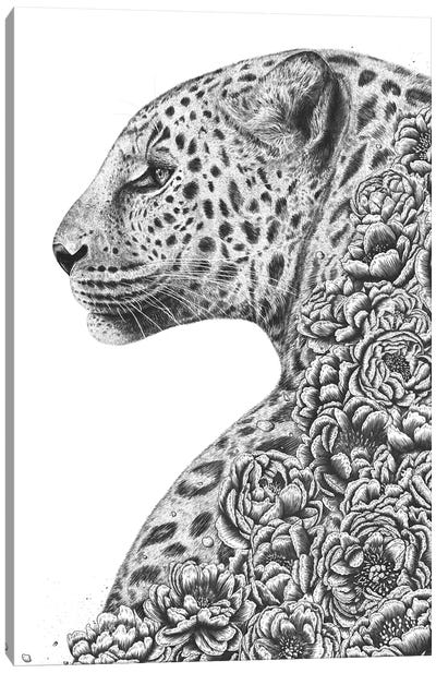 Leopard With Peonies Canvas Art Print - Valeriya Korenkova