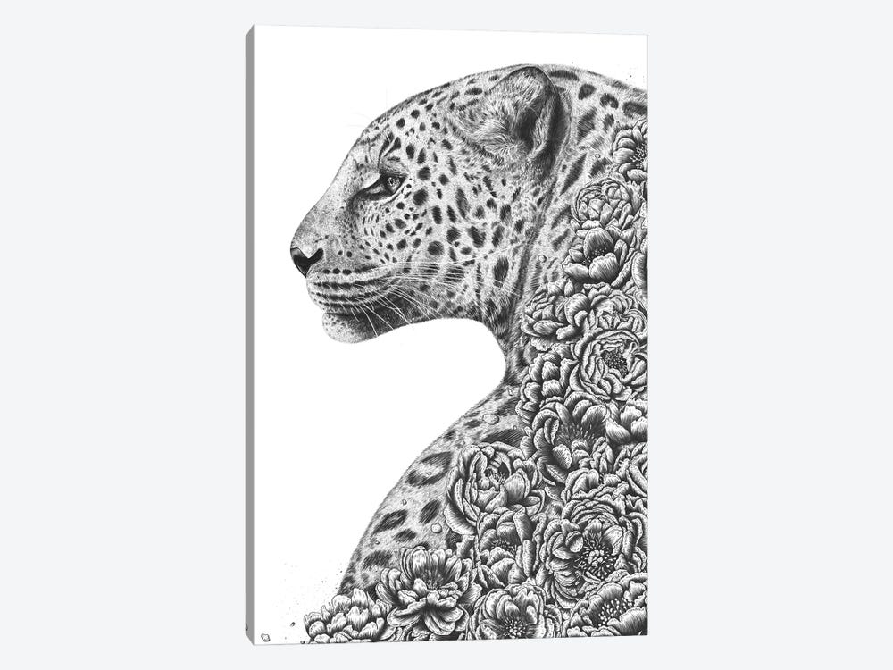 Leopard With Peonies by Valeriya Korenkova 1-piece Canvas Artwork
