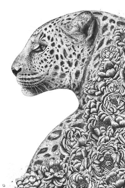 Black & White Florals: Leopard With Peonies by Valeriya Korenkova