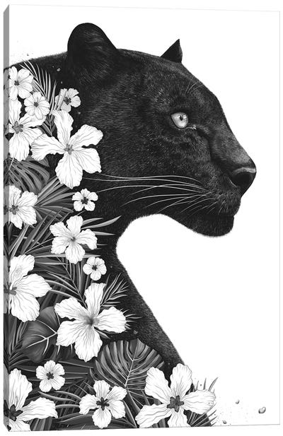 Panther With Flowers Canvas Art Print - Panther Art