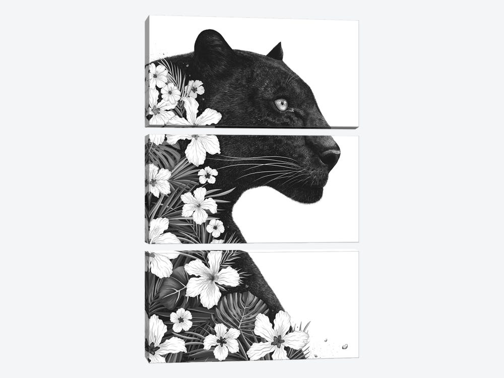 Panther With Flowers by Valeriya Korenkova 3-piece Art Print