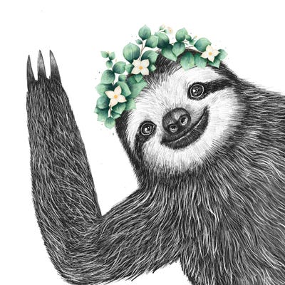 Sloth With Wreath by Valeriya Korenkova canvas print