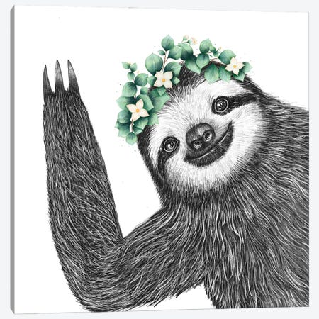Sloth With Wreath Canvas Print #VAK127} by Valeriya Korenkova Canvas Art