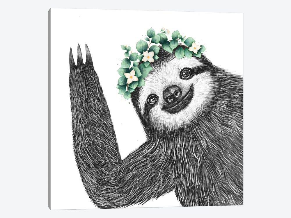 Sloth With Wreath by Valeriya Korenkova 1-piece Canvas Print