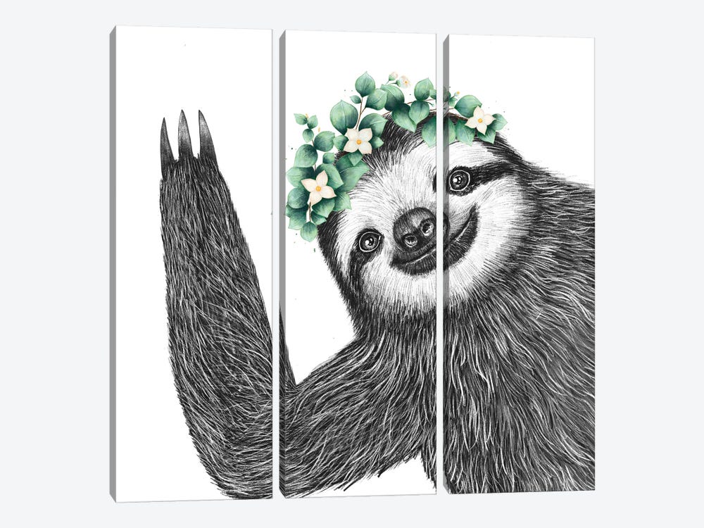 Sloth With Wreath by Valeriya Korenkova 3-piece Art Print