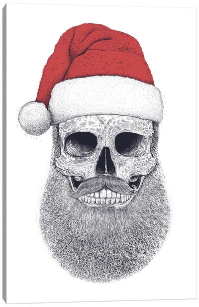Santa Skull Canvas Art Print - Black, White & Red Art