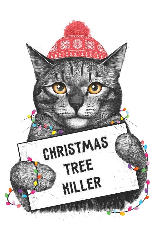 Cat Christmas Tree Killer by Valeriya Korenkova wall art