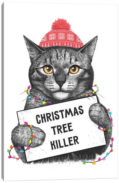 Cat Christmas Tree Killer Canvas Art Print - Naughty or Nice