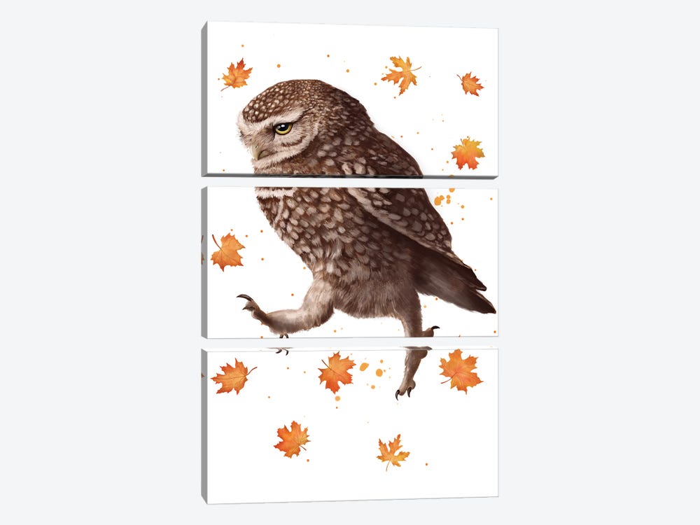 Owl With Leaves by Valeriya Korenkova 3-piece Art Print