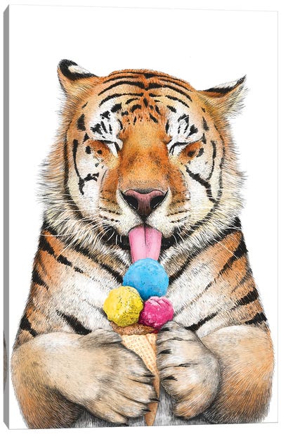 Tiger With Ice Cream Canvas Art Print - Ice Cream & Popsicle Art
