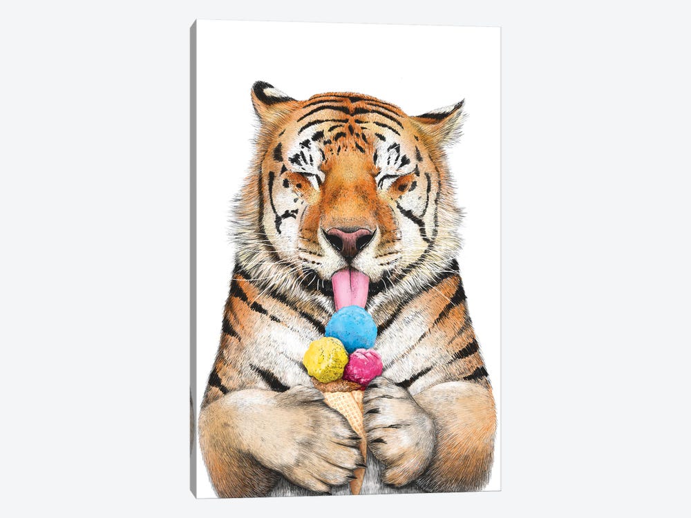 Tiger With Ice Cream by Valeriya Korenkova 1-piece Canvas Artwork
