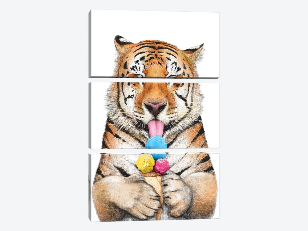 Tiger With Ice Cream by Valeriya Korenkova 3-piece Canvas Art