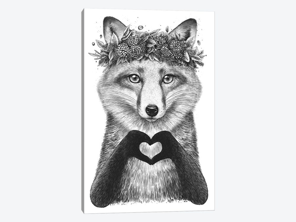 Fox With Heart by Valeriya Korenkova 1-piece Canvas Art Print