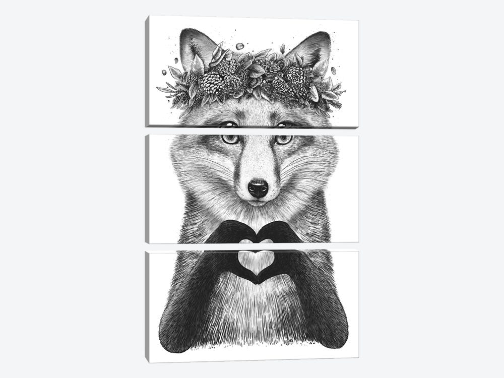 Fox With Heart by Valeriya Korenkova 3-piece Art Print