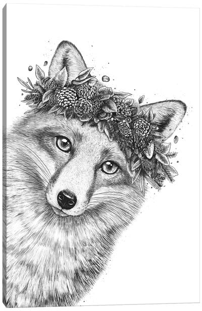 Fox With Wreath Canvas Art Print - Rustic Winter