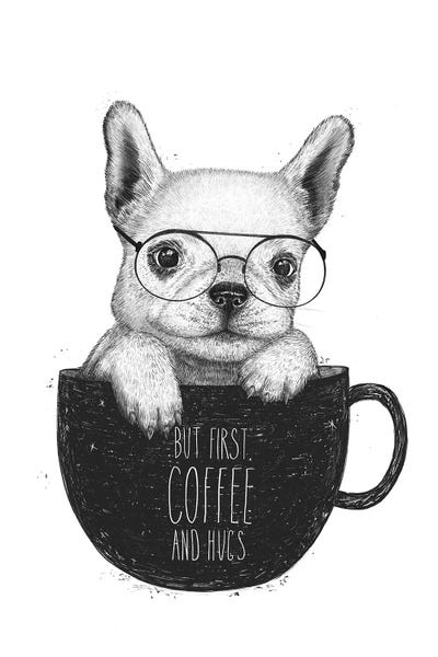 Fine Art Print: Pug With Coffee by Valeriya Korenkova