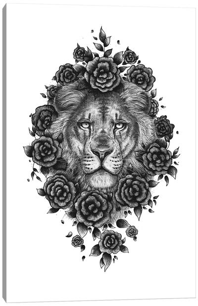 Lion In Flowers Canvas Art Print - Valeriya Korenkova