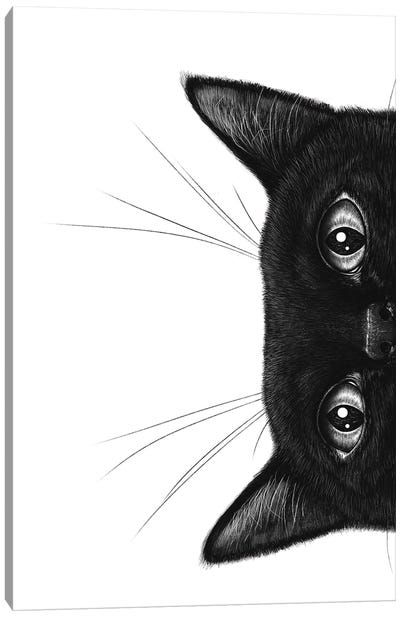 Black Cat II Canvas Art Print - Black & White Minimalist Décor