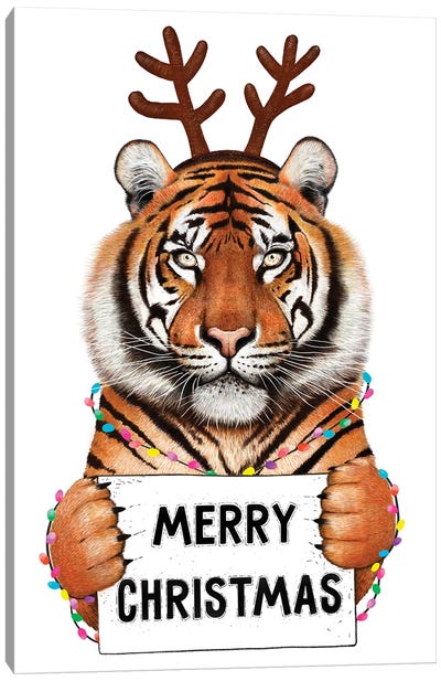 Tiger In Christmas Canvas Art Print - Christmas Animal Art