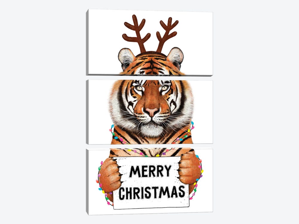 Tiger In Christmas by Valeriya Korenkova 3-piece Canvas Wall Art