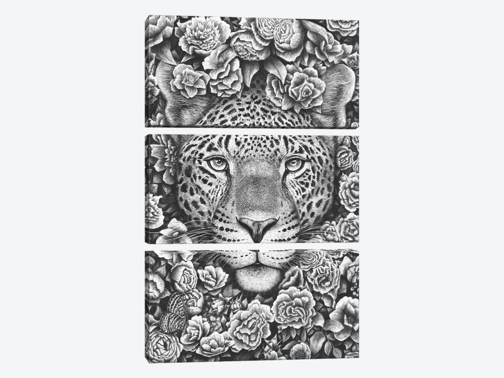 Jaguar In Flowers by Valeriya Korenkova 3-piece Canvas Art