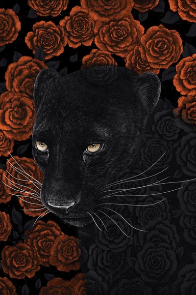 Fine Art Print: Panther In Roses by Valeriya Korenkova