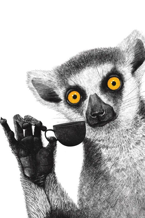 Lemur With Coffee by Valeriya Korenkova wall art