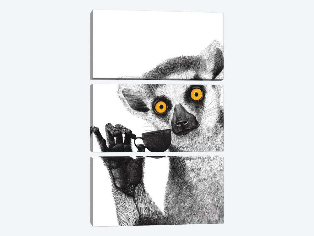 Lemur With Coffee by Valeriya Korenkova 3-piece Canvas Print