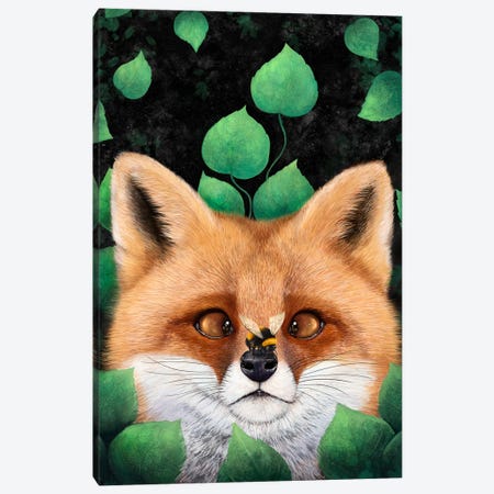Fox In Leaves Canvas Print #VAK170} by Valeriya Korenkova Canvas Wall Art