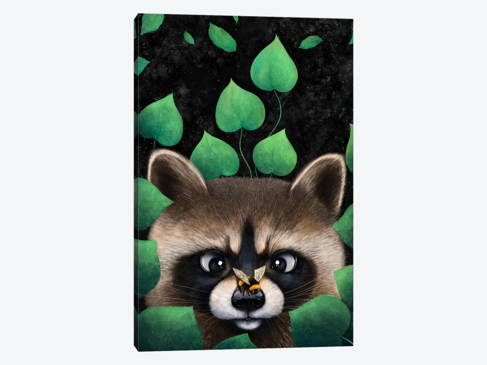 Raccoon In Leaves by Valeriya Korenkova 1-piece Canvas Artwork