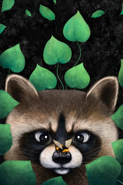 Raccoons: Raccoon In Leaves by Valeriya Korenkova