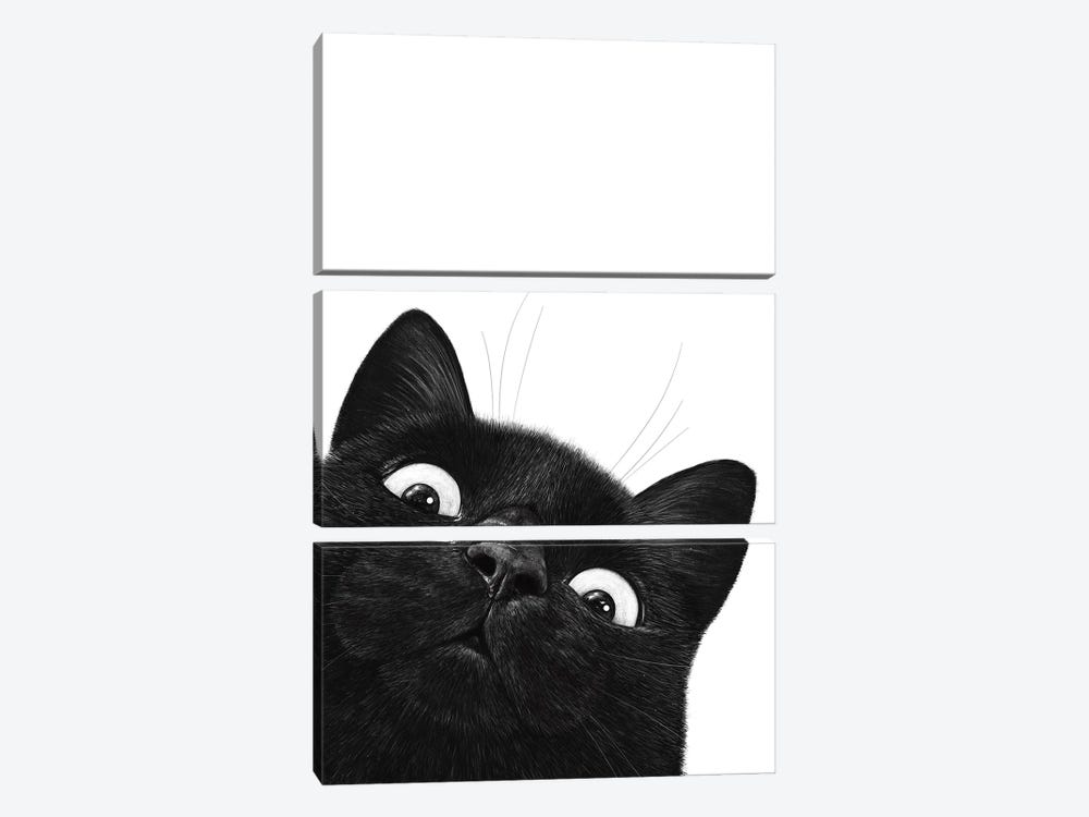 Funny Black Cat by Valeriya Korenkova 3-piece Canvas Art Print