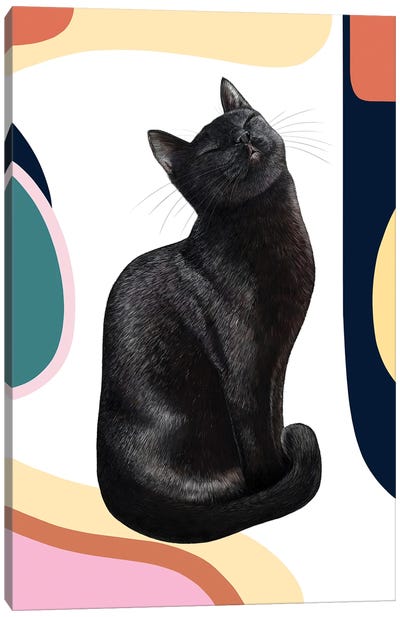 Black Cat On Modern Background Canvas Art Print - Valeriya Korenkova