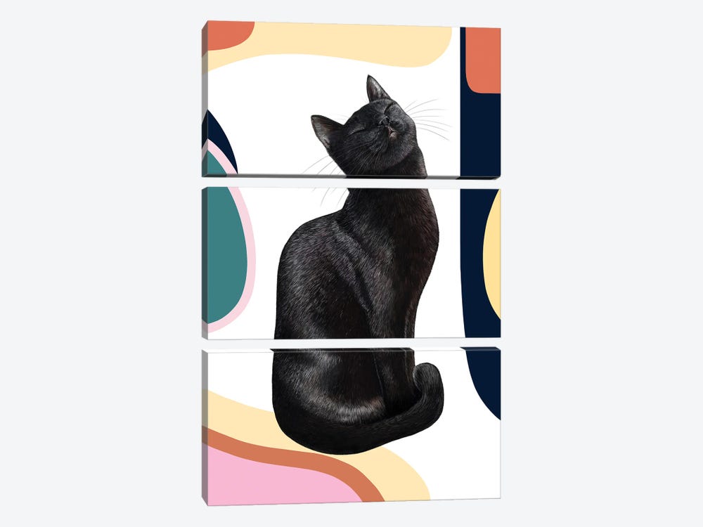 Black Cat On Modern Background by Valeriya Korenkova 3-piece Art Print