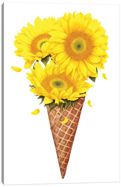 Ice Cream With Sunflowers Canvas Art Print - Ice Cream & Popsicle Art