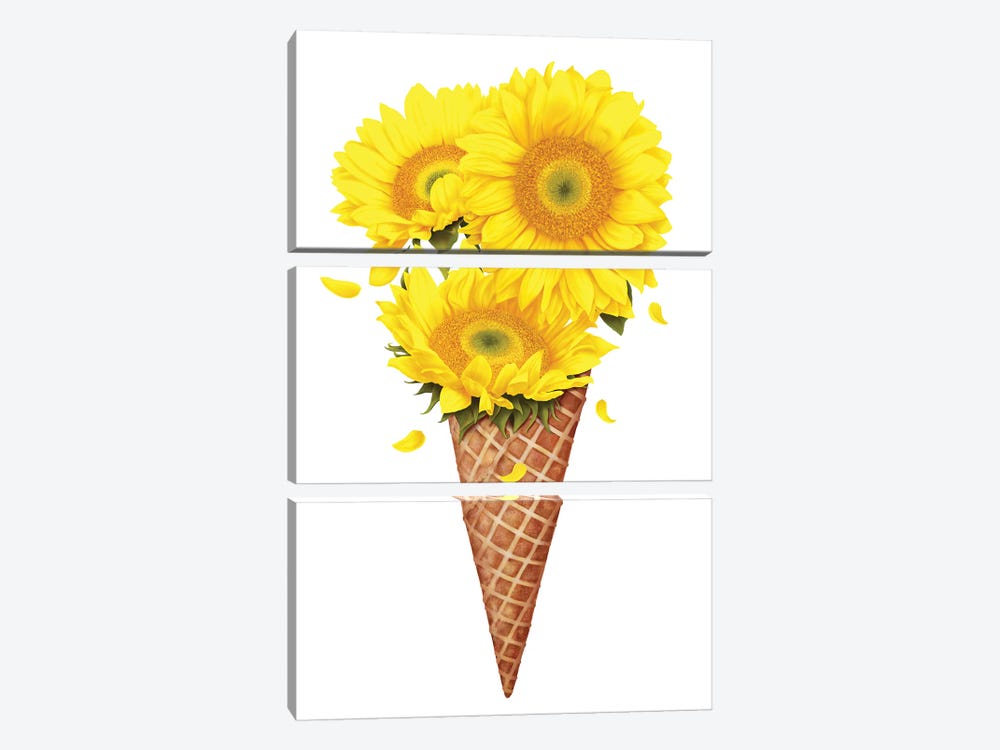 Ice Cream With Sunflowers by Valeriya Korenkova 3-piece Canvas Art Print