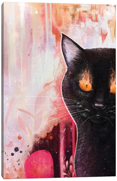 Black Cat With Fire Canvas Art Print - Valeriya Korenkova