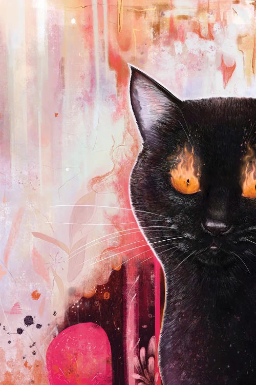 Black Cat With Fire Canvas Wall Art by Valeriya Korenkova | iCanvas