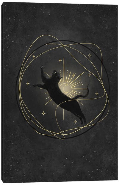 Cosmic Black Cat Canvas Art Print - Valeriya Korenkova