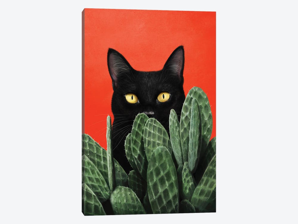 Black Cat In Cactuses by Valeriya Korenkova 1-piece Art Print