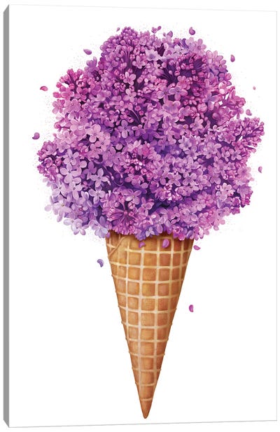 Ice Cream With Lilac Canvas Art Print - Minimalist Flowers