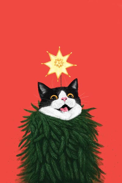 Fine Art Print: Cat In A Christmas Tree by Valeriya Korenkova
